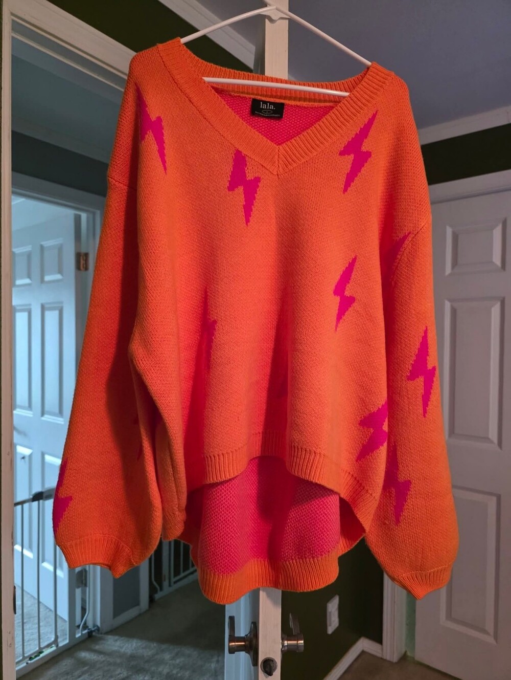 Ultra Lala Oversized Lightning Bolt Knit in Pink + Orange